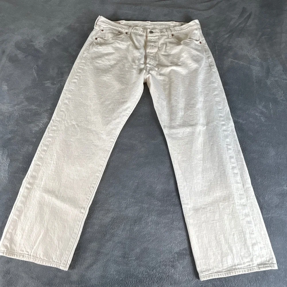 Levis 501 White Oak‎ Cone Denim Mens Jeans Off White Cream 40x30 Button Fly